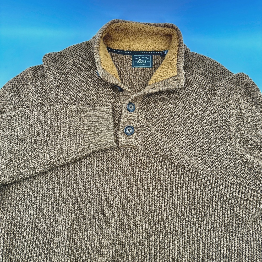 G.H. Bass & Co. Sweater Mens 2XL Mock Neck‎ Henley Sherpa Collar Rib Knit Brown